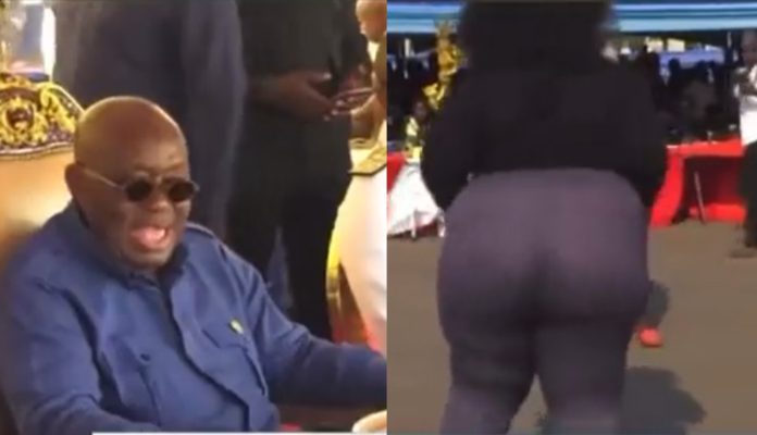 EI! – Prez Akufo-Addo screams after seeing a dancing woman shakes her big buttocks