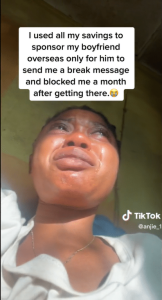 Lady sheds tears as boyfriend she sponsored abroad dumps her for another woman